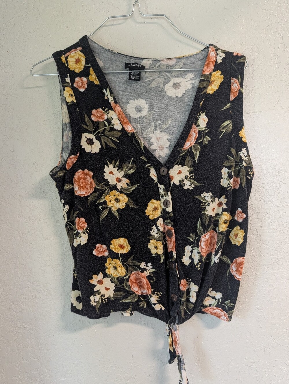 Floral Front Tie Tank M Retro 90s Button  Up Grunge Whimsy Fairy Boho Whimsigoth